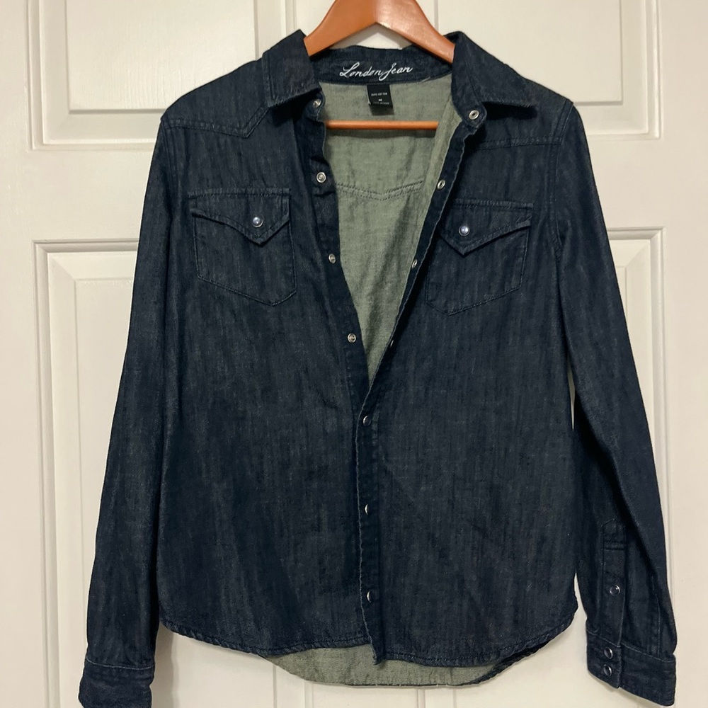 LONDON JEAN Dark Indigo button up Denim Shirt with accent buttons
